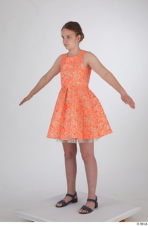 Selin drape dressed orange short dress standing whole body 0010.jpg